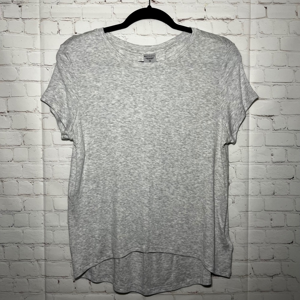 Athleta Grey Ribbed Soft Short Sleeve T-Shirt Top Tee Relaxed Fit Size XXS